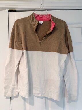 J. Crew Women’s Two-Tone Zip Sweater in Brown, White and Pink Trim